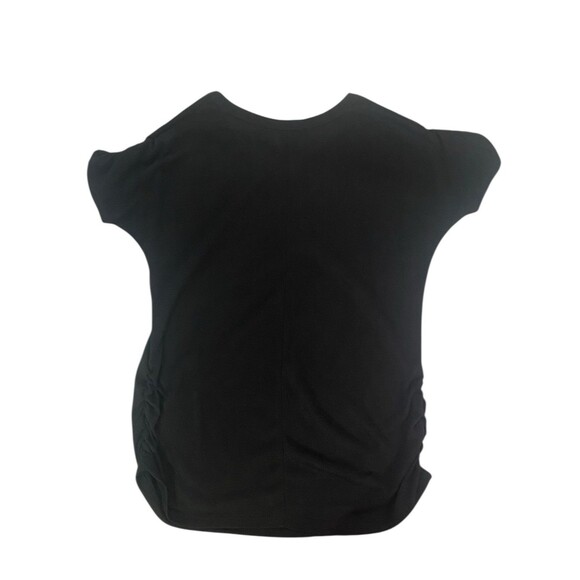 Joujou Womens Top Size 3X Ruched Arms & Sides Black w/Silver Grey Floral Detail - Picture 4 of 10